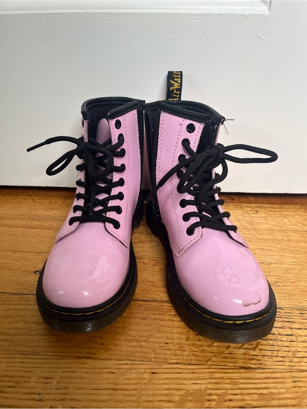 Dr. Martens Kids Pink Patent Lace-Up Boots 13